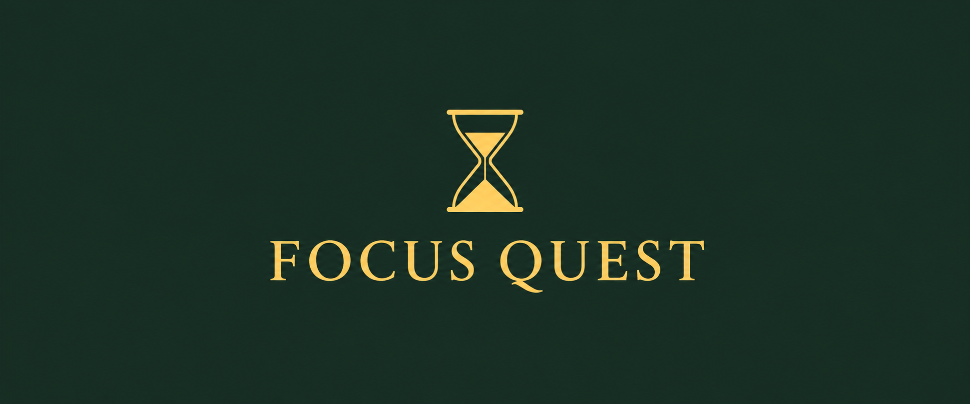 Focus Quest logo with a simple gold hourglass on forest green