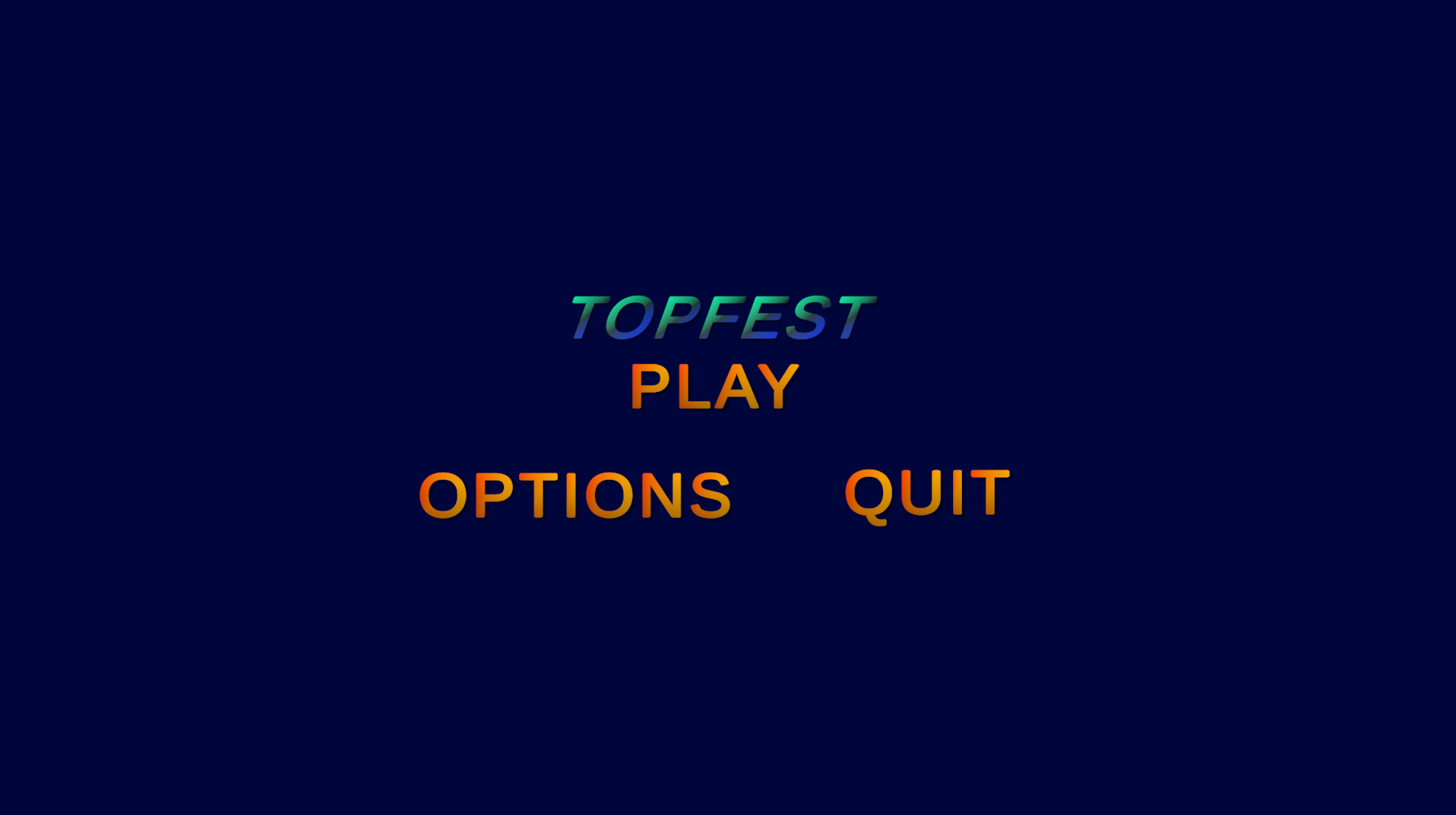 TOPFEST title screen with Play, Options, and Quit lettering